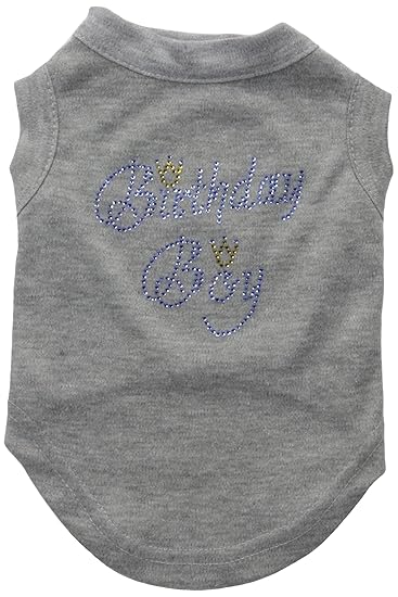 Mirage Pet Products 10-Inch Birthday Boy Rhinestone Print Shirt for Pets, Small, Grey