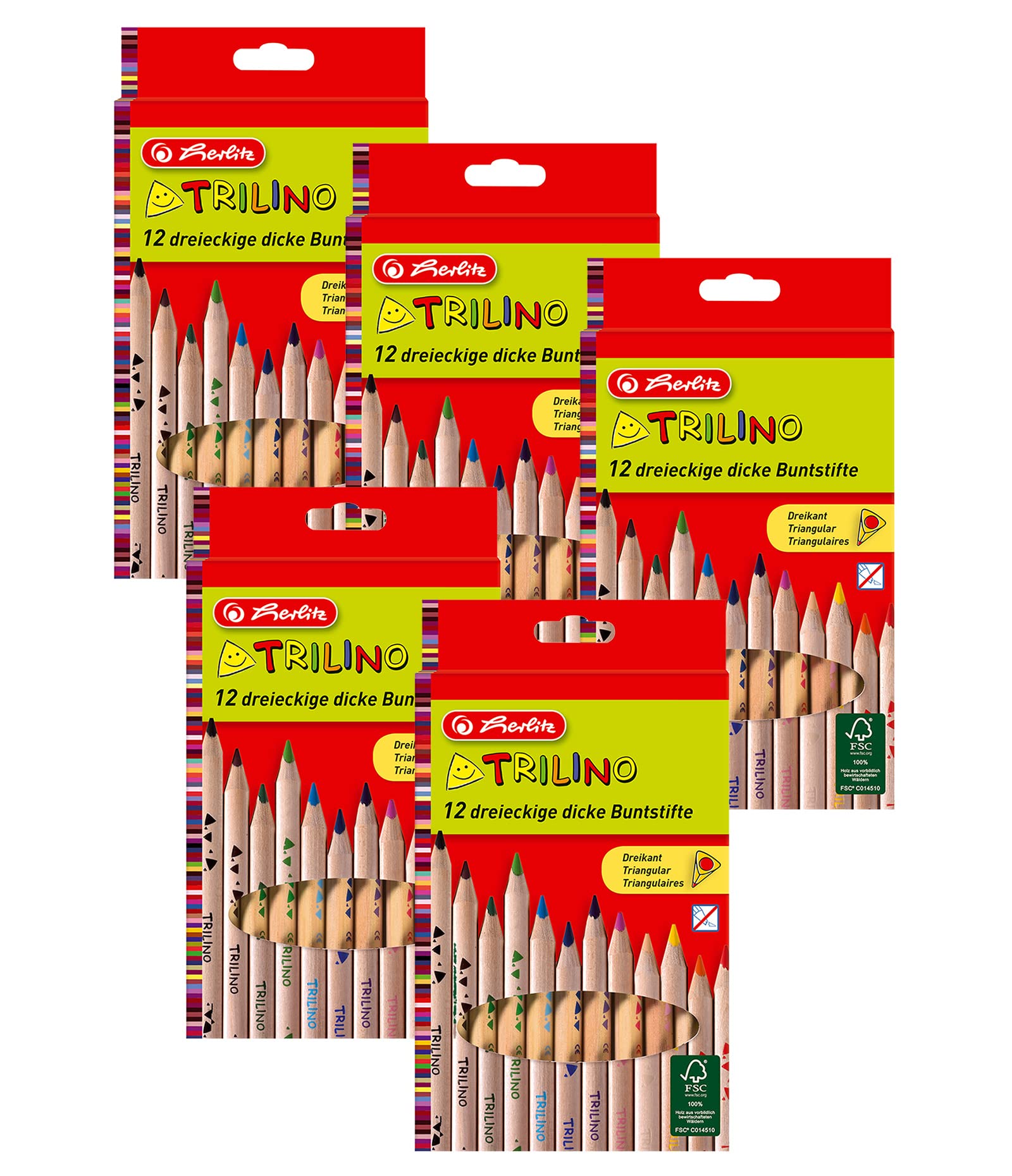 Herlitz 10412062 Trilino Buntstifte 12er Dreikantbuntstifte aus FSC Holz (5er Pack)