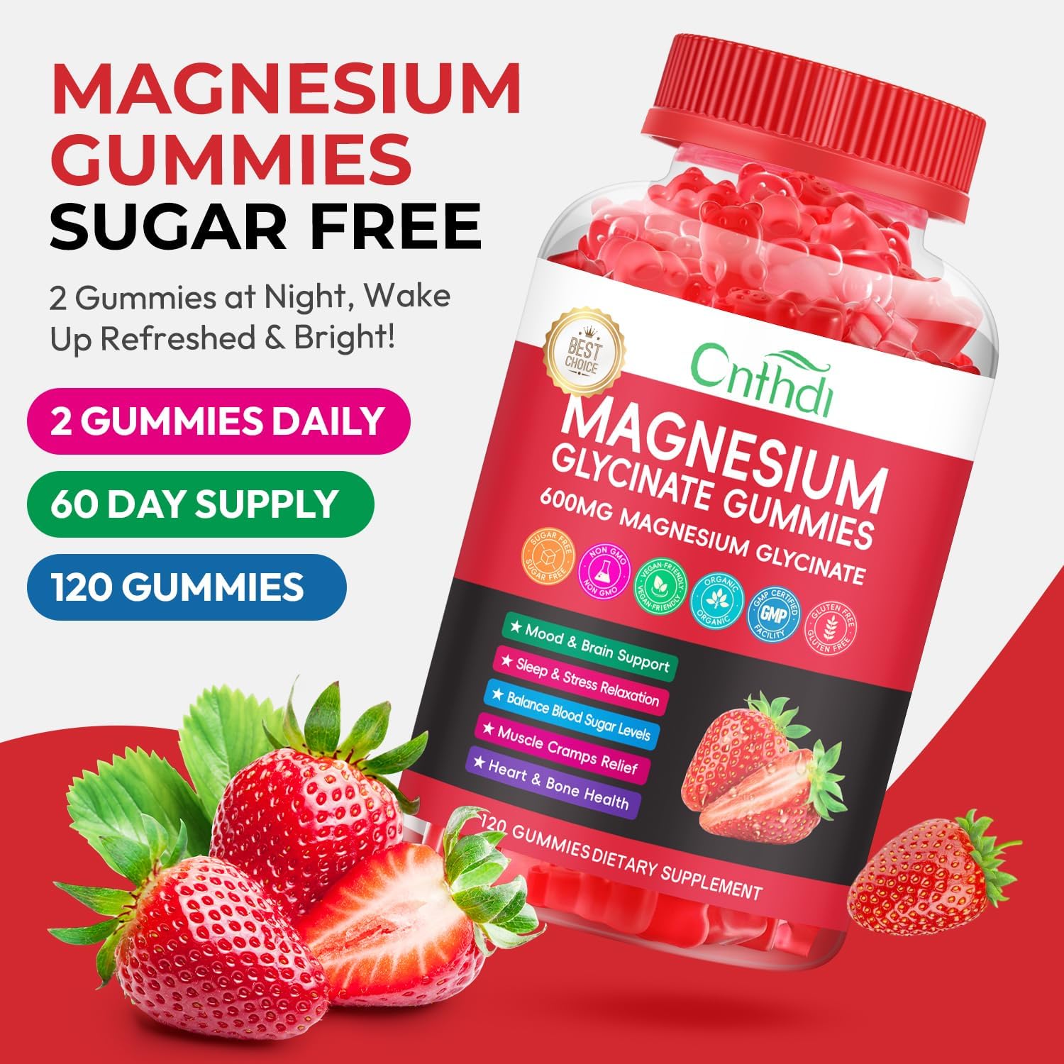 Magnesium Glycinate Gummies Sugar Free for Kids & Women, High Absorption Magnesium and Potassium, Calcium, B6, D3, Chews Gummies, Relaxation, Stress Relief, Night Rest - Image 3