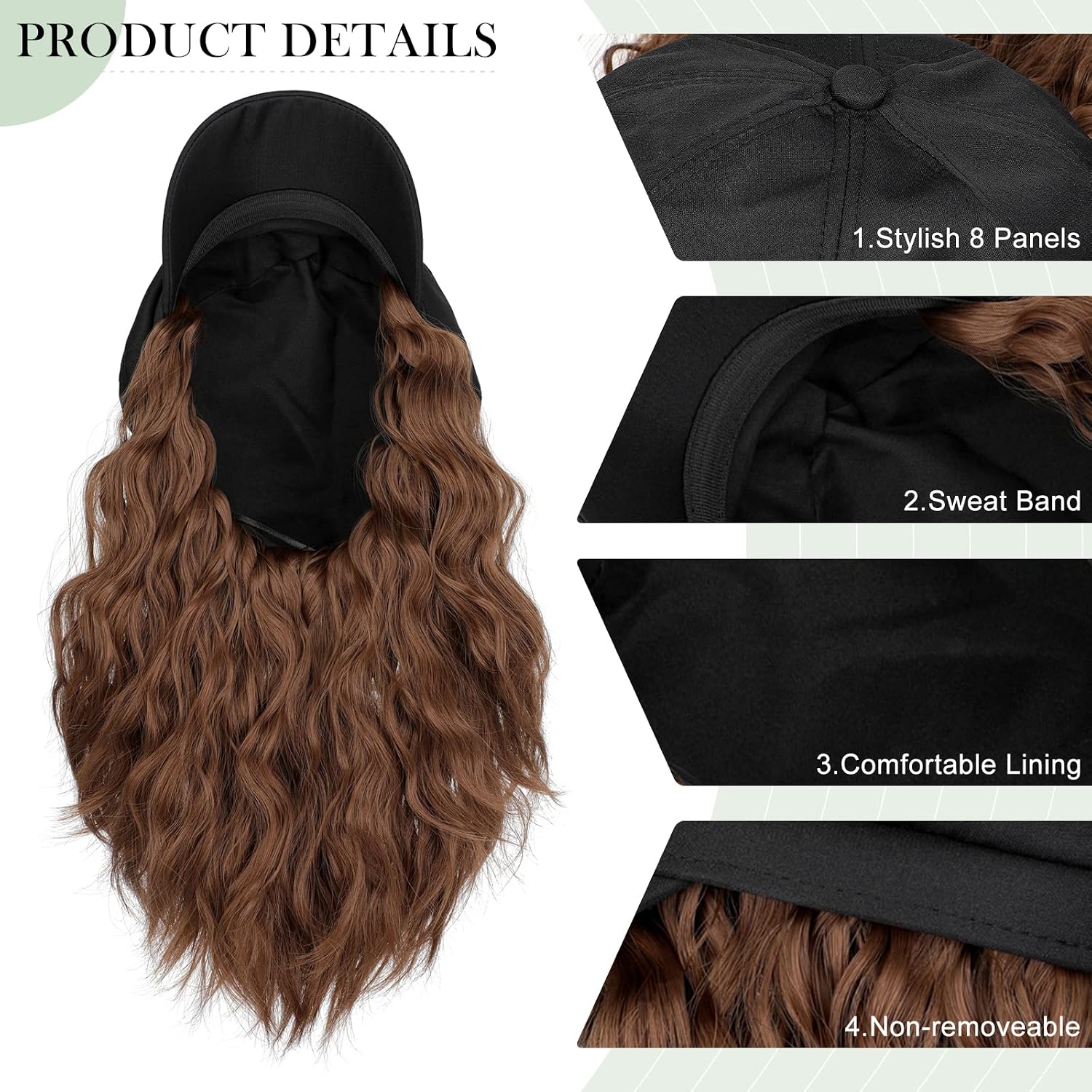 Newsboy Cap with Hair Extensions Short Curly Wavy Bob Hairstyle Wig Hat Beret 8 Panel Attached 14" Synthetic Hairpiece for Women Light Chestnut Brown
