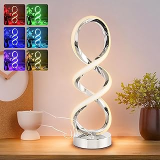 Modern Spiral RGB Table Lamp, Touch Dimmable Bedside Lamp, 7 Colors 10 Light Modes Spiral Design Table Lamp, Unique Nightstand Lamp for Living Room, Bedroom, Cool Lamps, Silver