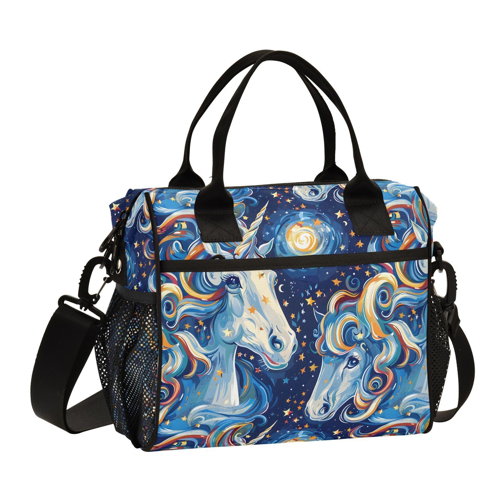 senya Lunch Bag Women Insulated Lunch Box Wide-Open Lunch Tote Unicorn Starry Reusable Cooler Lunchbox Handbag Organizer for