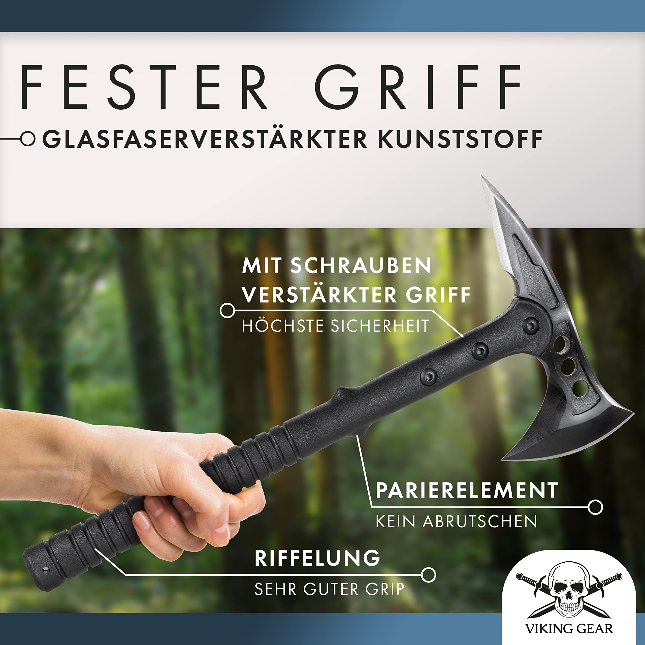 Viking Gear Axt Survival mit ergonomischen Griff perfekt als Camping Beil – Axt zum Holzspalten - Bushcraft für Outdoor Abenteuer Camping – Tactical Tomahawks Axe