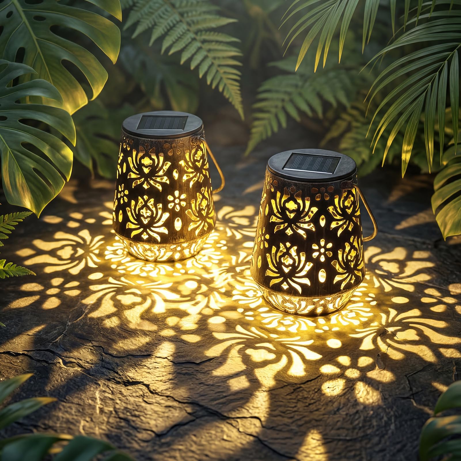 Edenseelake 2 Pack Solar Hanging Lanterns Outdoor Waterproof, Metal Flower Solar Lights, Decorative LED Lantern for Garden, Patio, Porch, Yard, Lawn, Bronze 2 packs Chrysanth