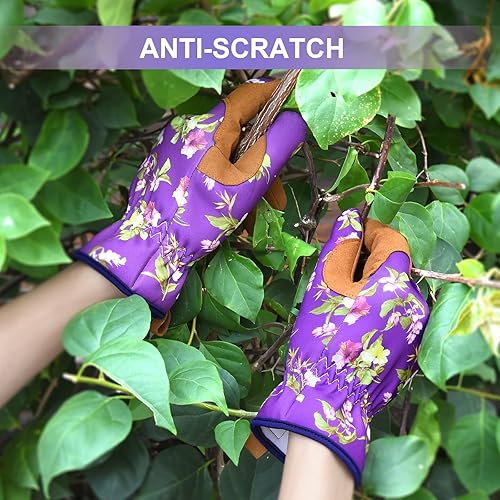 Miniatura 74 de Guantes de jardinería para mujeres, guantes de cuero para trabajo en jardín, a prueba de espinas, sin perforación, para cavar, plantar y podar Azul