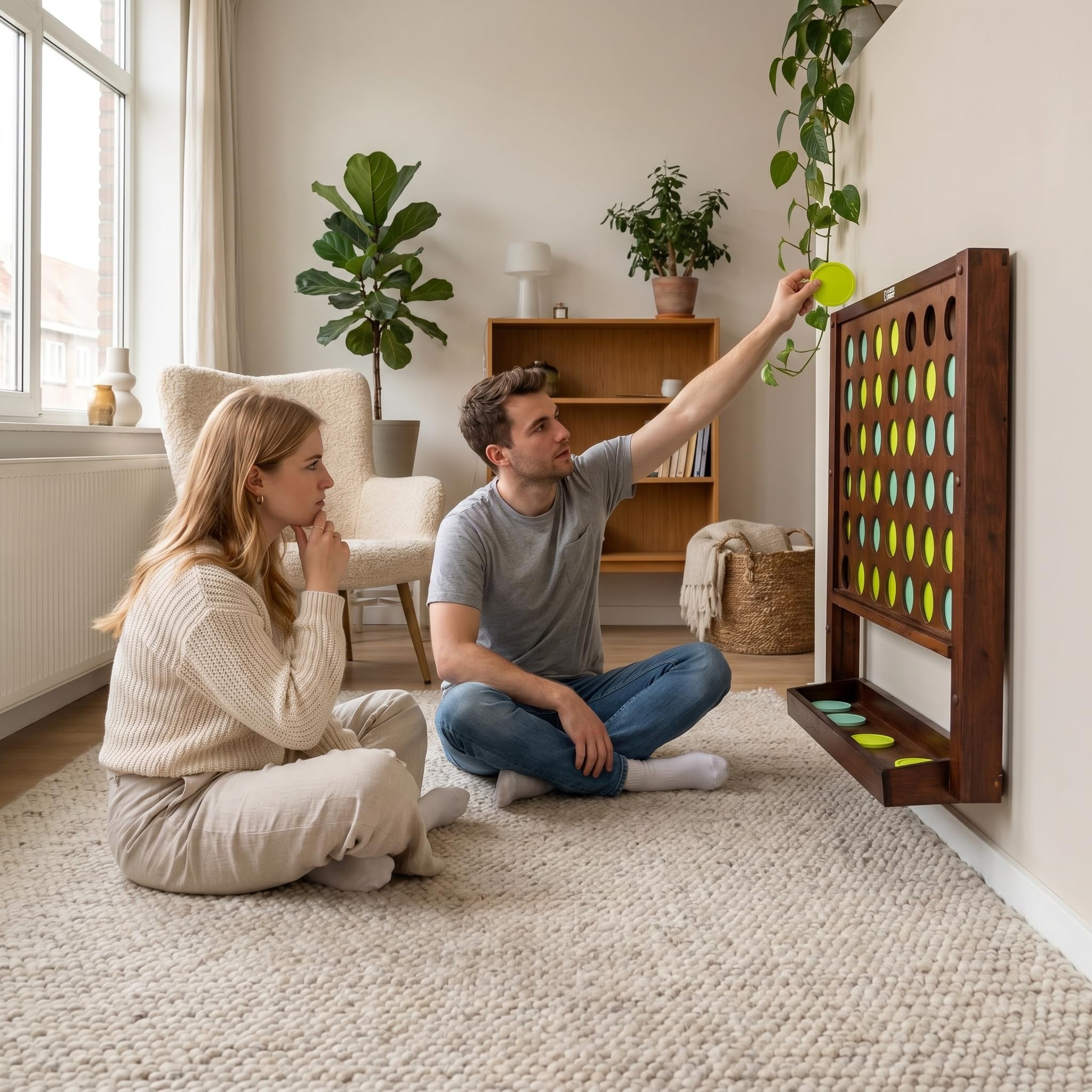 Riesen 4 Gewinnt Wandspiel, 78 x 86 cm, Holz-Gesellschaftsspiel für Spielzimmer, Groß Connect Four für Kinder & Erwachsene, 4 in Einer Reihe, 4 Gewinnt