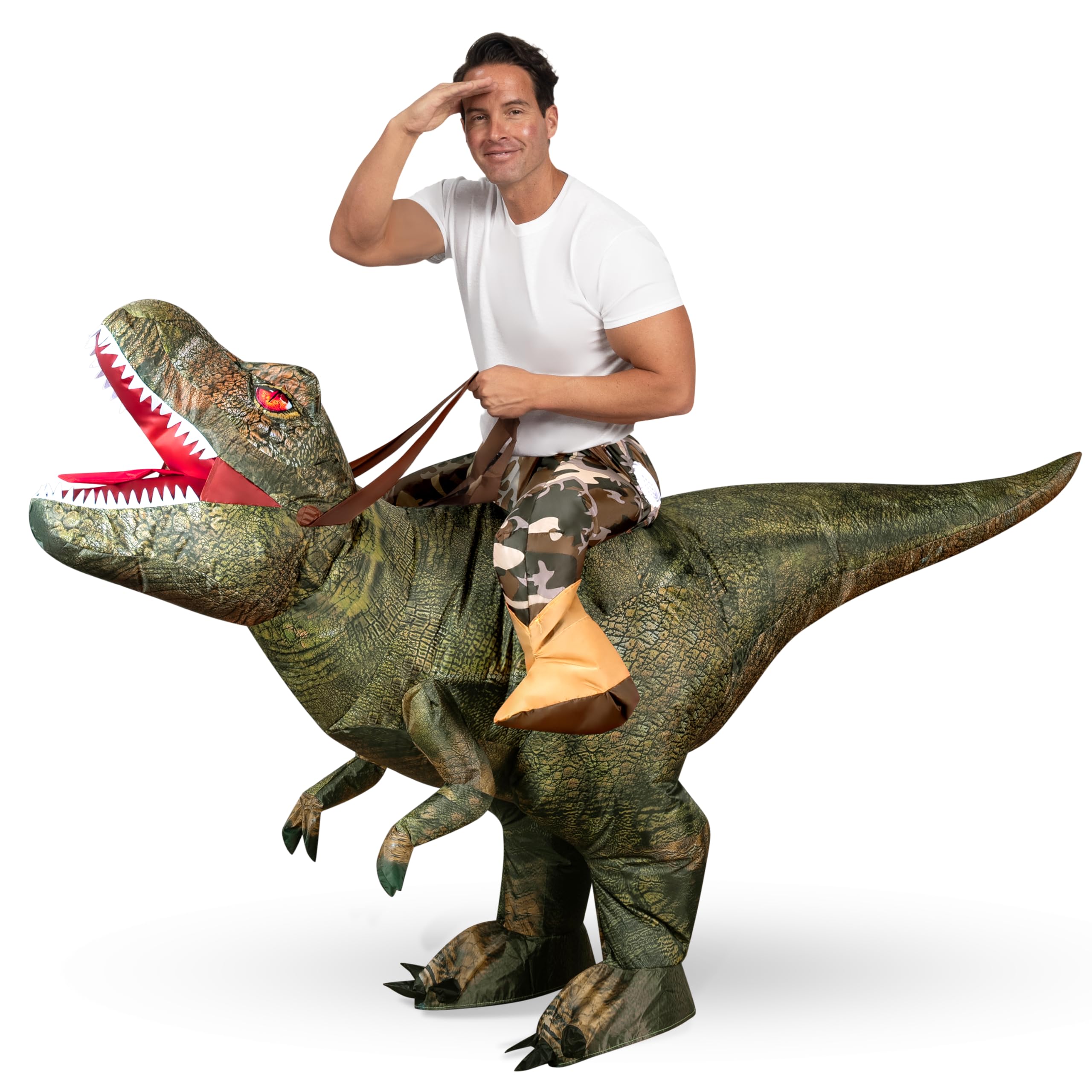 Spooktacular Creations Inflatable Dinosaur Costume Adult, Ride on T Rex Blow Up Costume for Halloween Cosplay Themed Parties