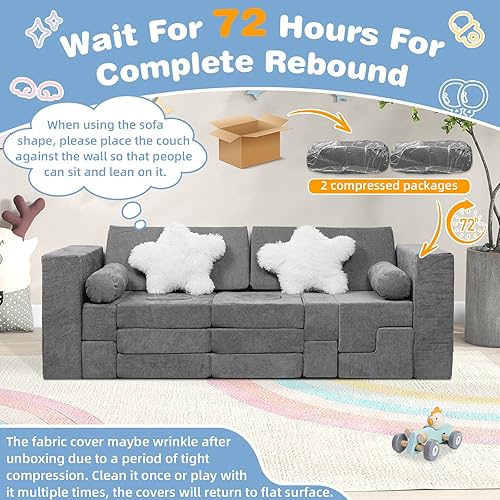 Miniatura 7 de GGIB Sofá modular de juego para niños, 28 piezas, sofá de espuma para niños pequeños, fortaleza de construcción para sala de juegos, juego creativo