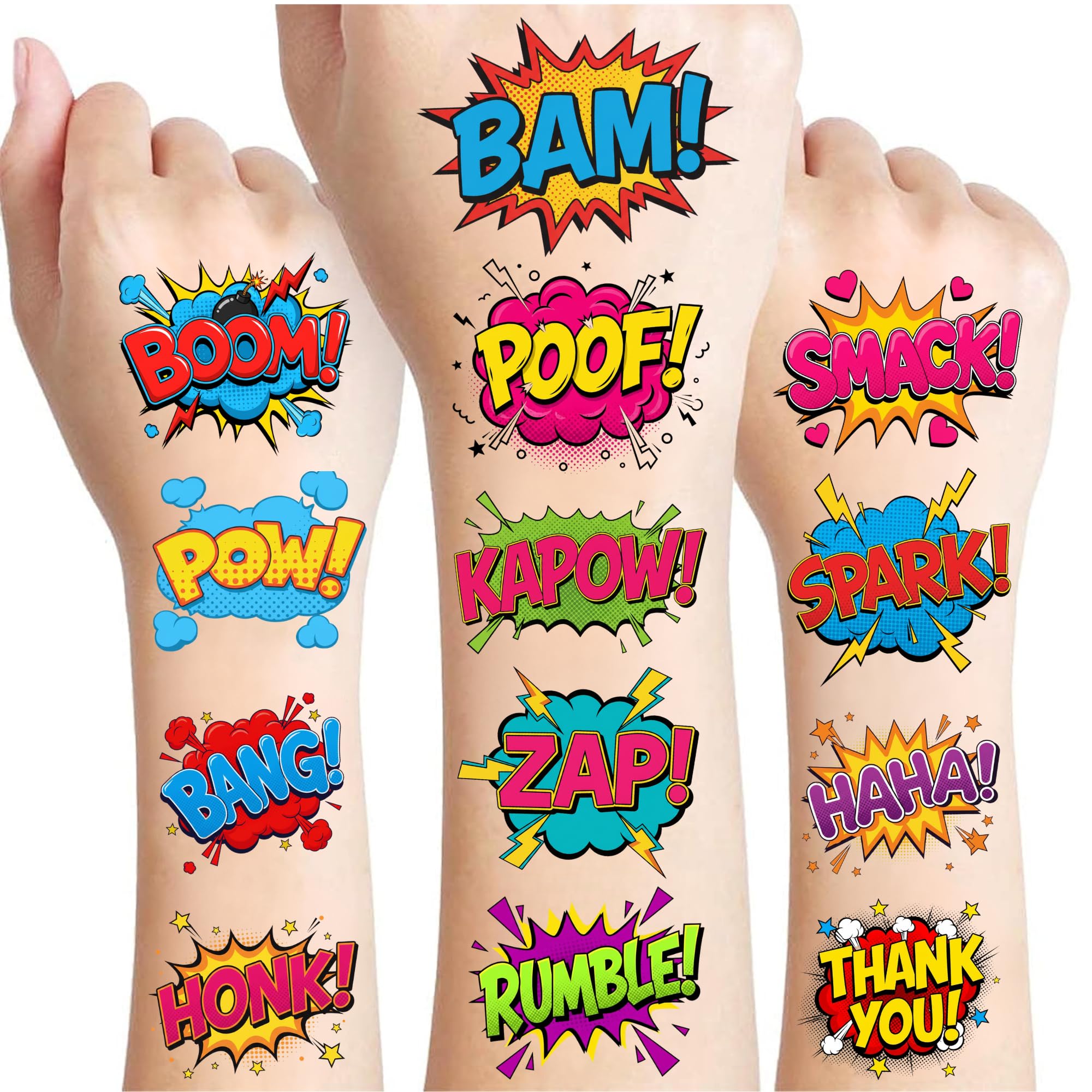 96 PCS Hero Temporary Tattoos for Kids Pre-Cut Birthday Party Favors Comic