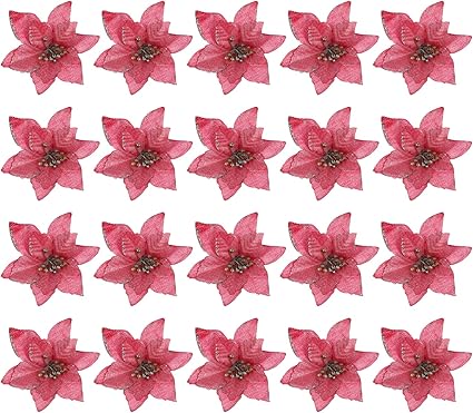 Amazon Co Jp クリスマスの人工グリッターポインセチアの花 30個クリスマスの花輪の花はクリップスの木の装飾品のためのクリスマスの木の装飾品を選ぶクリスマスの木の装飾 ホーム キッチン