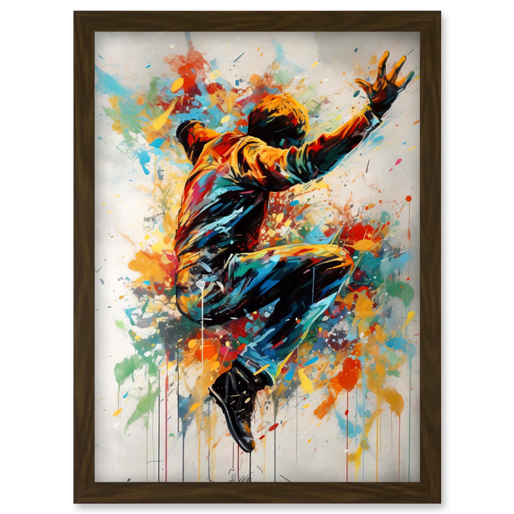 Artery8 Freestyle Dancing Street Dance Vibrant Paint Splat Artwork Framed Wall Art Print A4