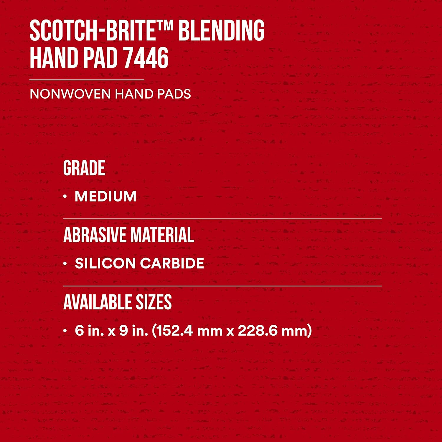 Scotch-Brite Blending Hand Pad 7446, Medium Grade, 6 in x 9 in, Pack of 20, Silicon Carbide, For Hand Blending Metal, Aluminum, Stainless Steel Finishing