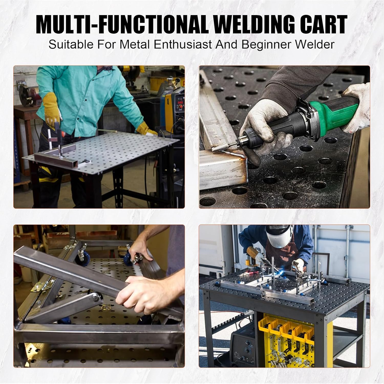 36"X24" Welding Table with Wheels & Storage,Professional Heavy Duty Steel Welding Bench with Pegboard, Portable Mobile Welder Table with Tray for Hobbyist Workshop Orange