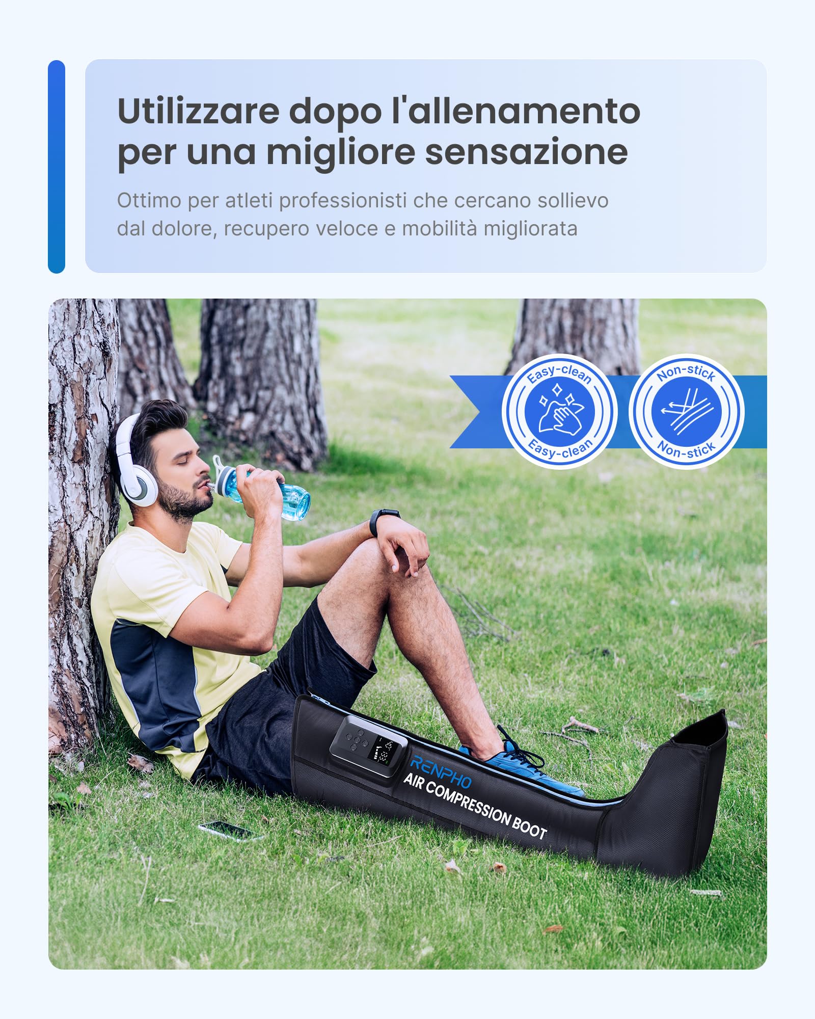 RENPHO Massaggiatore Gambe, Regalo Festa Della Mamma, Senza Fili con Sensore di Pressione Intelligente, Pressoterapia per Rilassamento Muscolare, Massaggio ai Piedi, Polpacci e Cosce, 1 pezzo