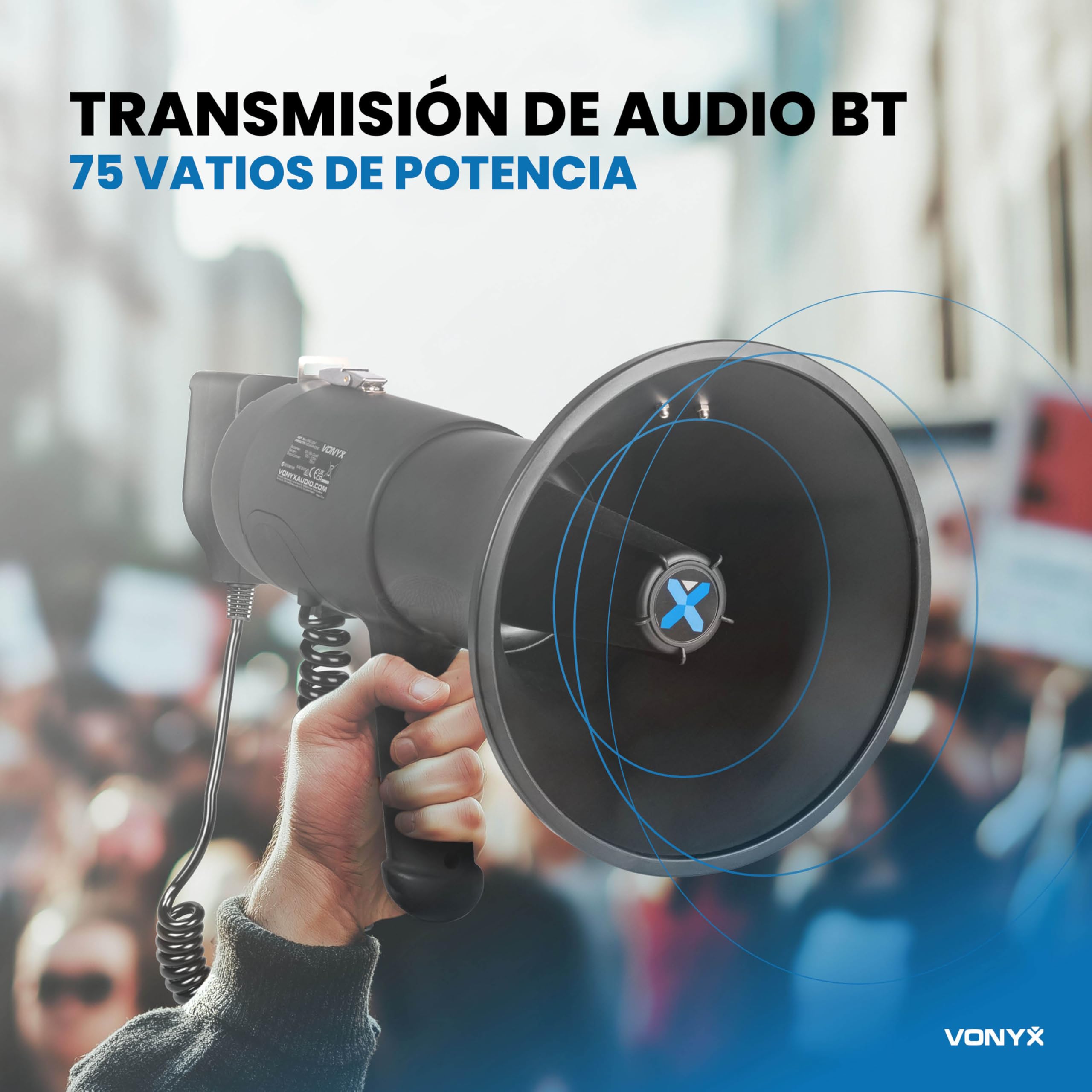 Vonyx MEG075 Megáfono Bluetooth Portátil 75W, Reproductor MP3, Batería Recargable, Negro