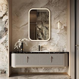 100IN Bathroom Vanity with Sink - Modern Floating Bathroom Vanity, Smart Defogger Mirror, Large Capacity Drawers and Seamless Ceramic Basin in Solid Wood - Customizable, Mirror Style