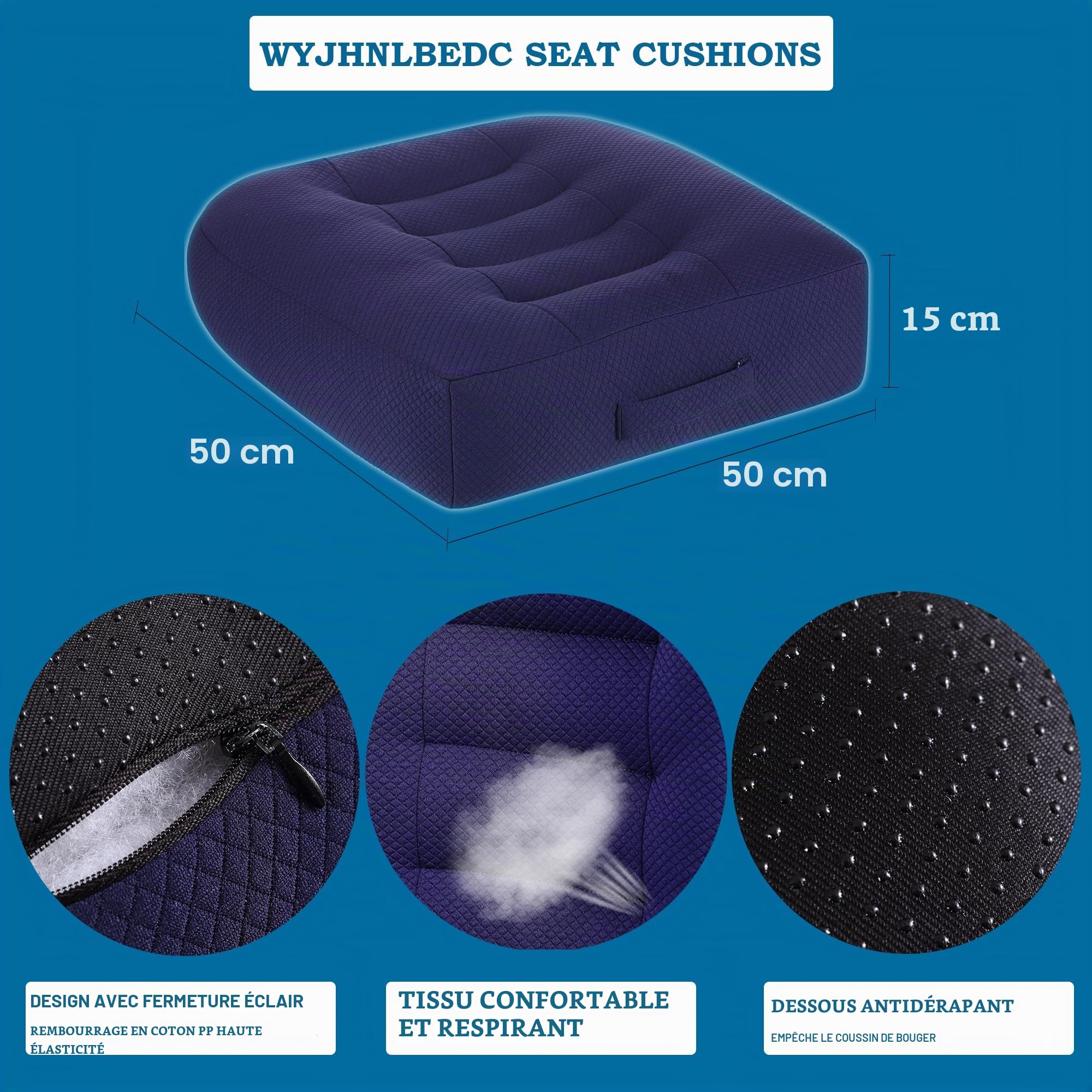 Coussin de siège/Coussin de chaise 50x50x15CM Housse de siège de bureau/Surélévation de siège pour voiture pour chaises de salle à manger/Chaise de bureau/Fauteuil roulant/Chaises de jardin