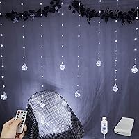 Vista 13 de YOLIGHT Wishing - Tira de luces de bola de 200 luces LED para cortina de ventana con control remoto, funciona con pilas USB, luces de hadas de globo