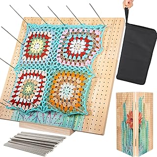 Svartur 15" Foldable Crochet Blocking Board with Pegs & Storage Pouch, Large Granny Square Blocking Board for Crocheting, Wooden Knitting Blocking Mat for Wet Blocking Crochet and Knit Squares