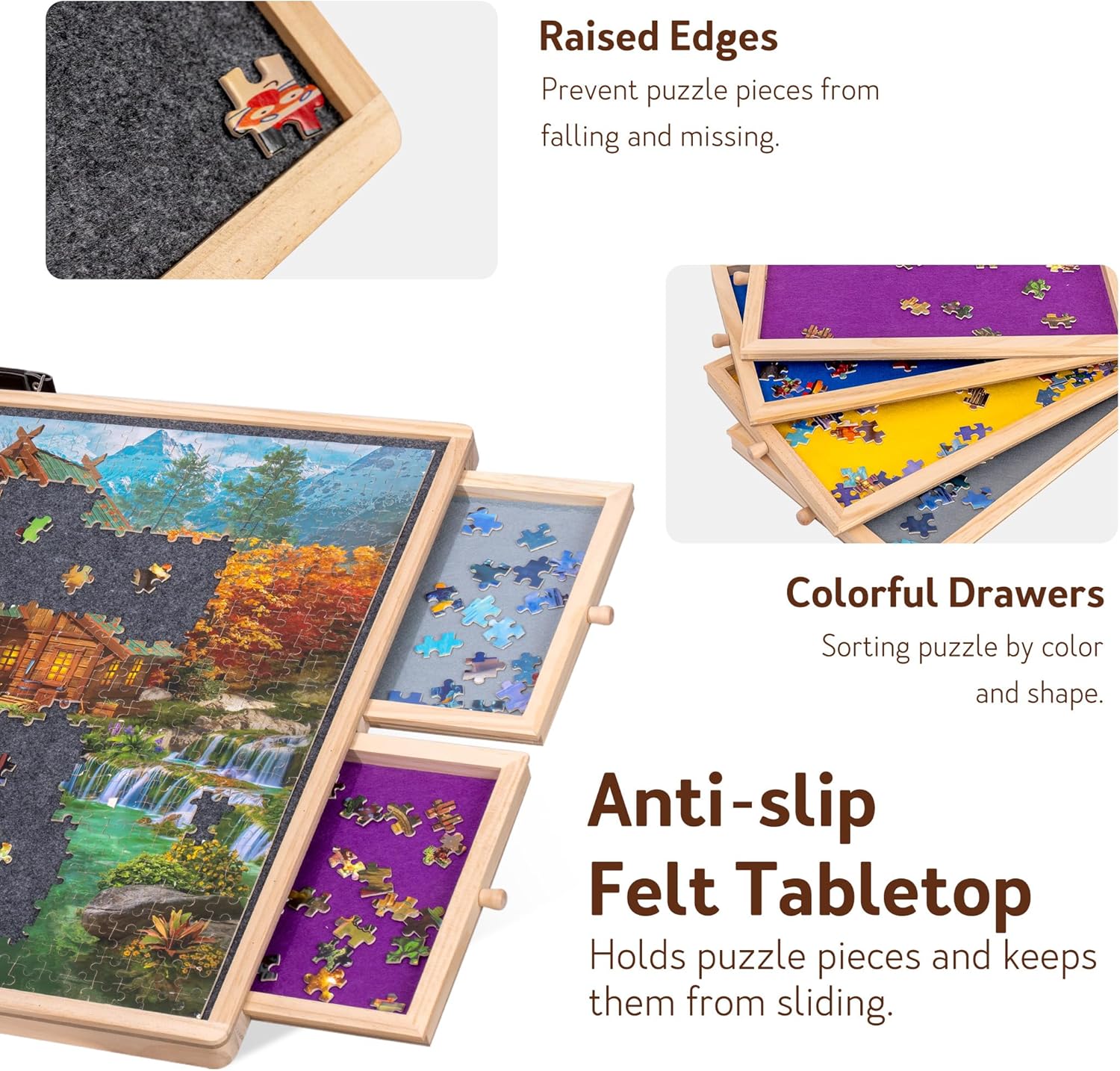 Lavievert 1000 Pieces Rotating Jigsaw Puzzle Board with 4 Sorting Drawers, Tilting Jigsaw Table with Cover, Wooden Puzzle Plateau Board with Non-Slip Tabletop for Adults