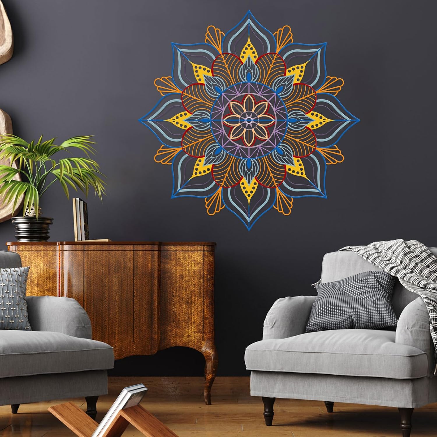 Resama 59"×29.5" Colorful Half Mandala Lotus Large Metal Wall Decor image 5