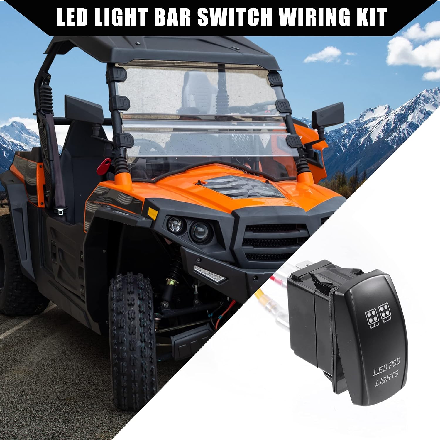 Inner/Power Busbar Plug Wire Harness Kit/with on Off Rocker Switch for Polaris for Ranger XP Crew 2018-2023 (Pod-Lights) 1 Set/Black