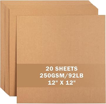 20 Sheets Brown Kraft Cardstock 12" x 12" Card Stock 250gsm/92lb Thick Construction Paper for Cricut, Scrapbook, Crafts, Card Making UAP34DB20