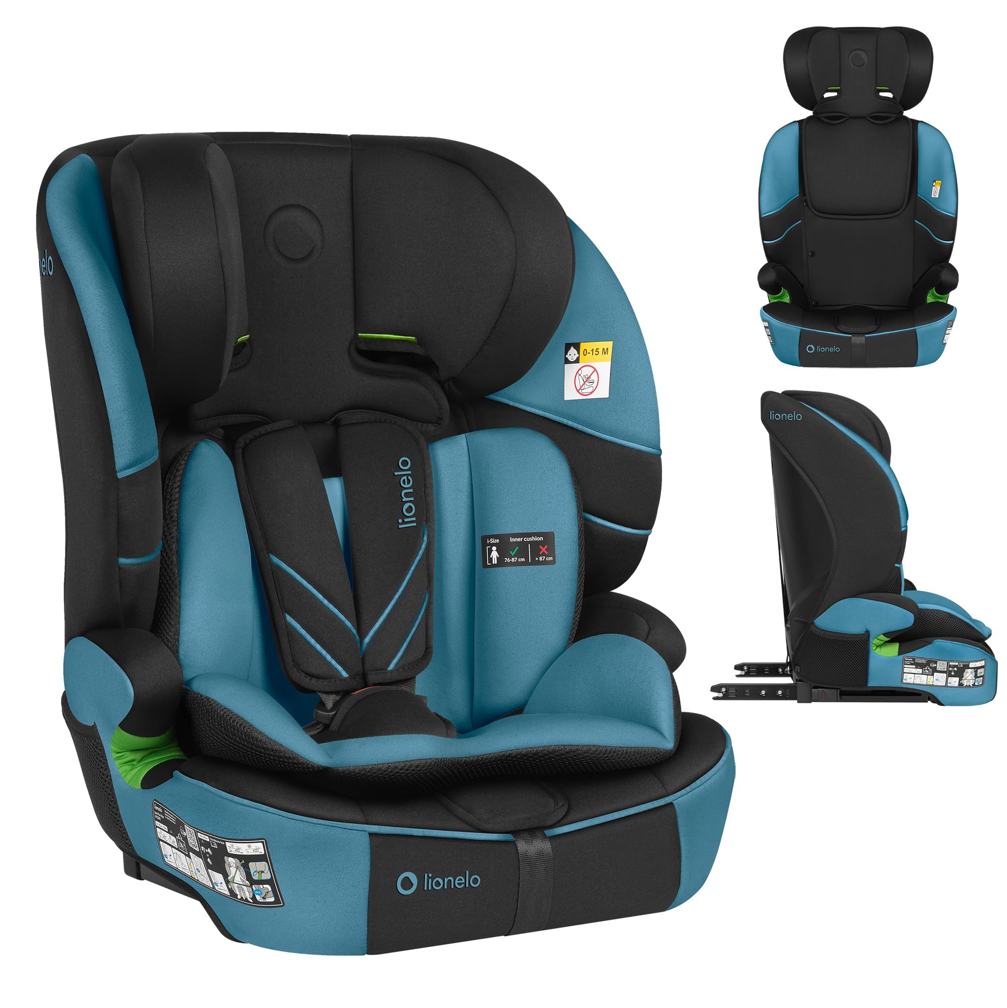 LIONELO LEVI FIX I-SIZE Silla coche bebé 76-150 cm hasta 36 kg, Grupo 1 2 3, Protección lateral, 10 niveles de Ajuste del Reposacabezas, Fijación ISOFIX y Top Tether, R129 i-Size
