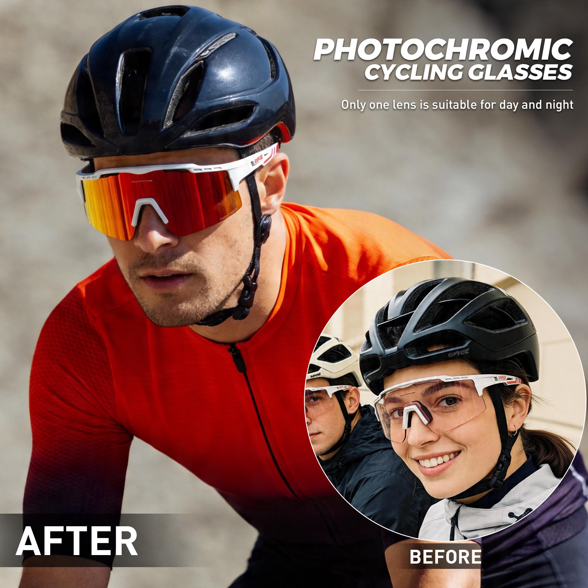 KAPVOE Photochromique Lunette Vélo Protection UV400 Lunette de Cyclisme VTT Sport Homme Femme K75