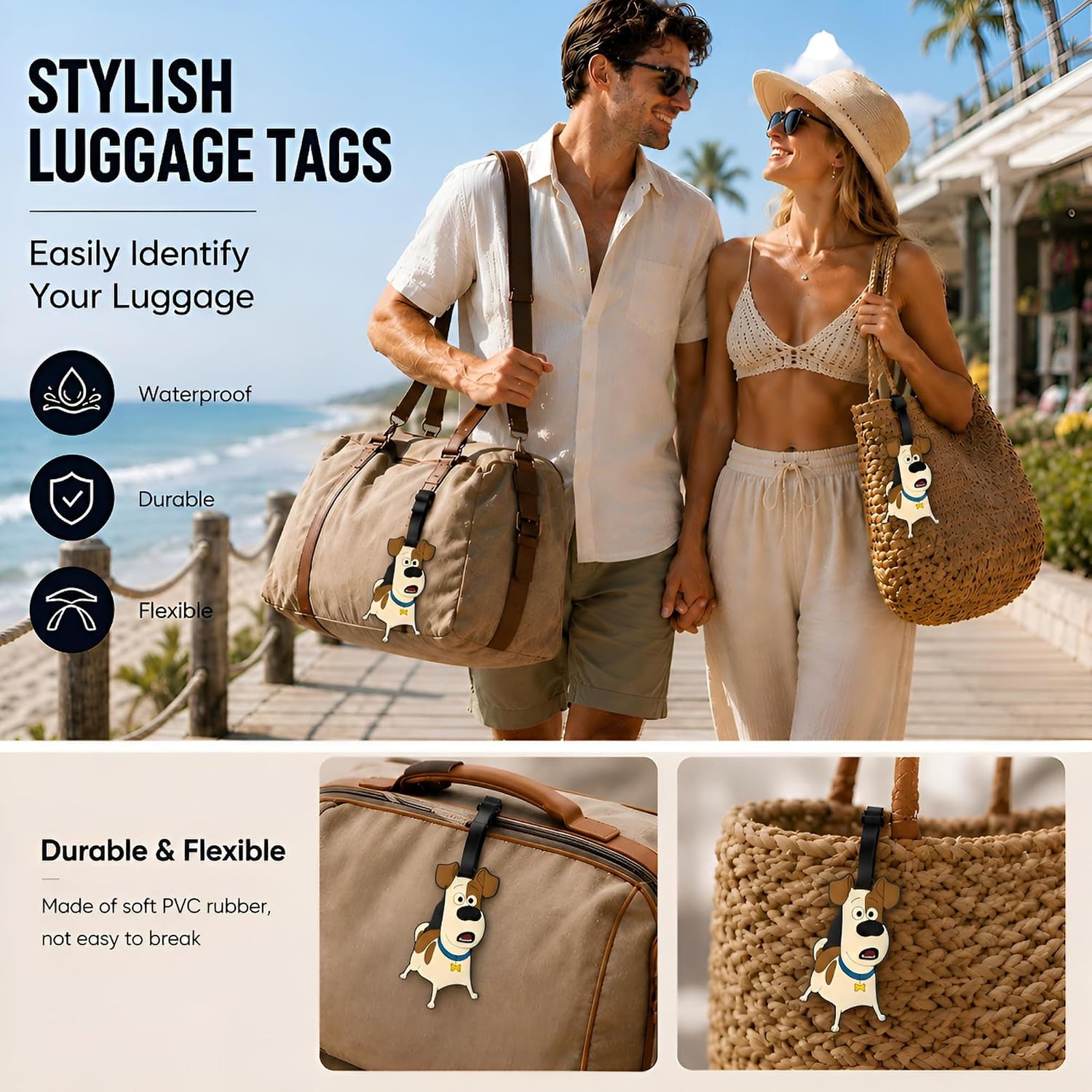 Surprised Dog Luggage Tags for Suitcases, 2 Pack Silicone Travel Bag Tags image 4