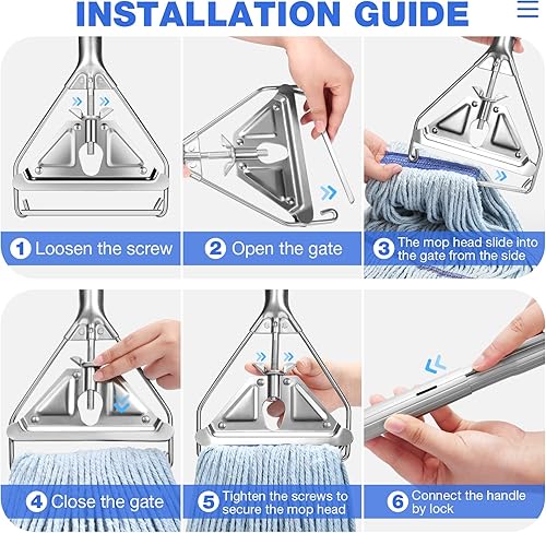 Miniatura 7 de Trapeador de cuerda para limpieza de suelos, trapeador húmedo industrial comercial resistente con cabezal de repuesto adicional, mango de 59