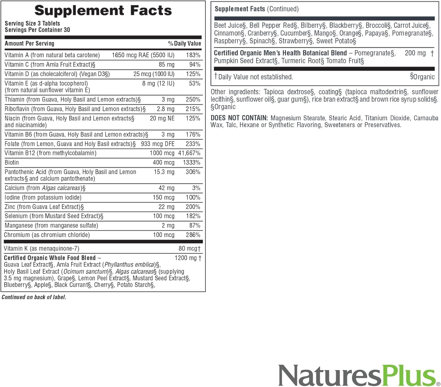 NaturesPlus Source of Life Garden Men’s Multivitamin - 90 Tablets - Supports Energy & Healthy Immune System - USDA Certified Organic, Non-GMO, Vegan, Gluten Free, Iron Free - 30 Servings - Image 5