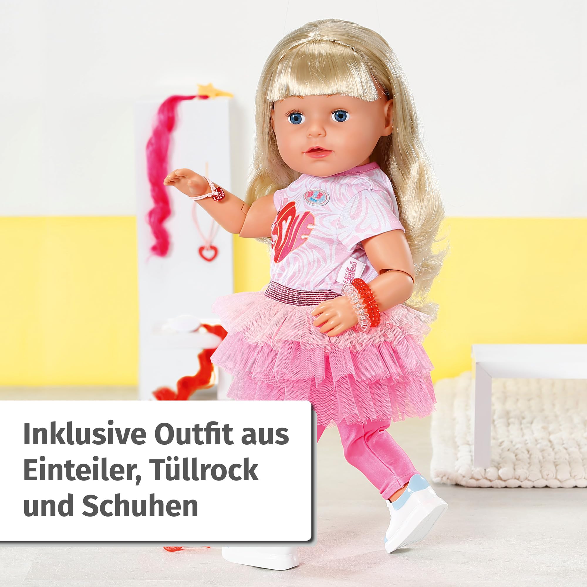 BABY born Sister Play & Style, Puppe mit Haaren und 6 Funktionen für Kinder ab 4 Jahren, funktioniert ohne Batterie, 835401 Zapf Creation, Schwarz