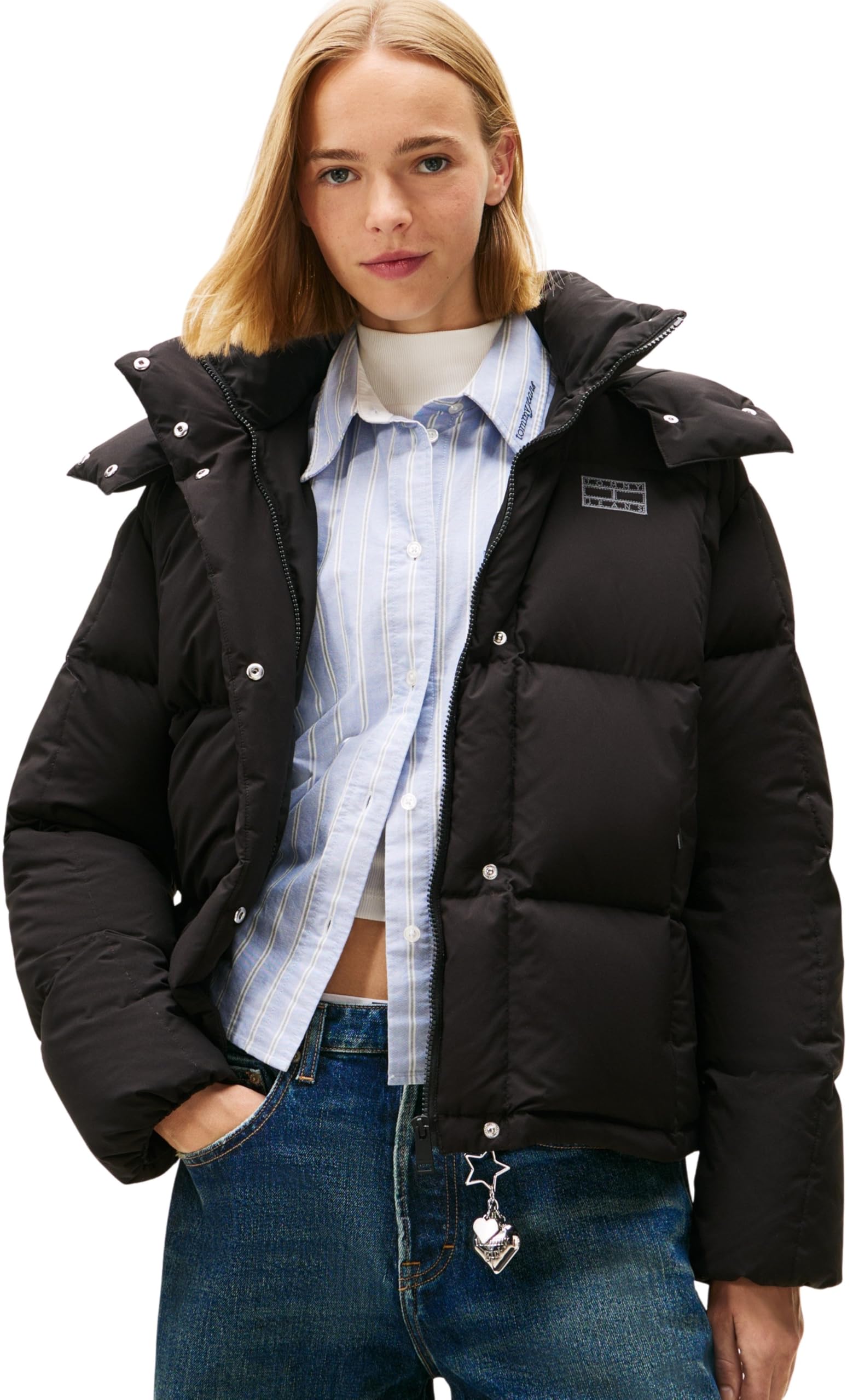 Tommy Jeans Women's Black (Black) Alaska Grid Down Puffer Jacket With Hood, Xs