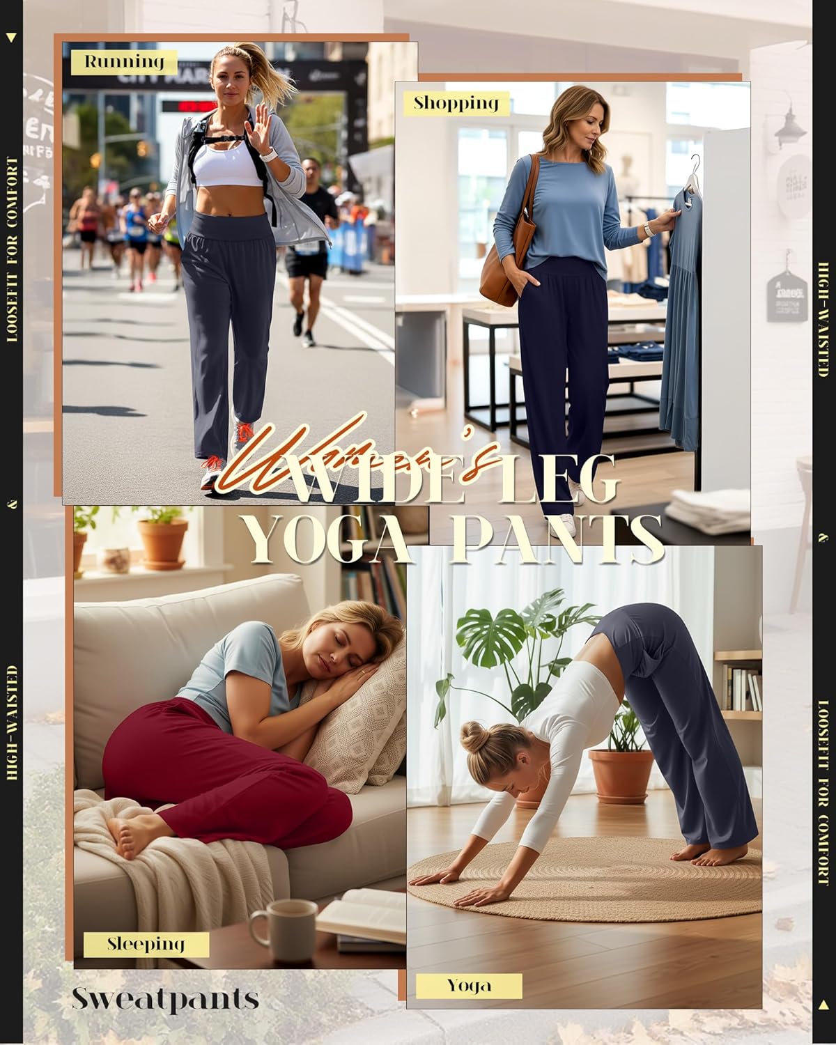 Neer 3 Pack Women's Wide Leg Yoga Pants Comfy Lounge Pants with Pockets Baggy Elastic Waist Joggers Ladies Open Bottom