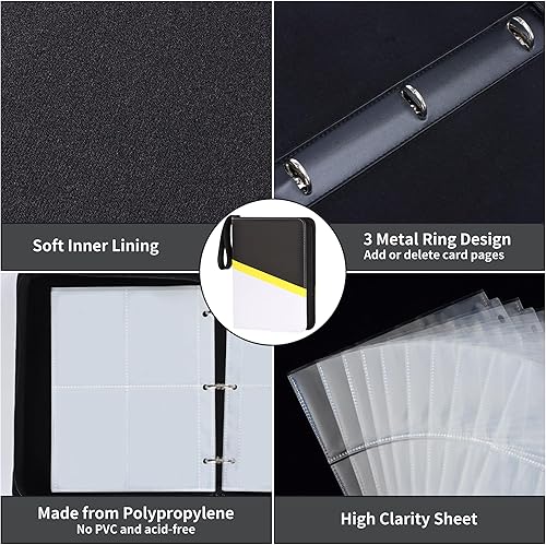 Miniatura 4 de Carpeta para tarjetas coleccionables de 4 bolsillos con cremallera y correa de mano, capacidad para hasta 400 tarjetas, carpeta TCG de piel