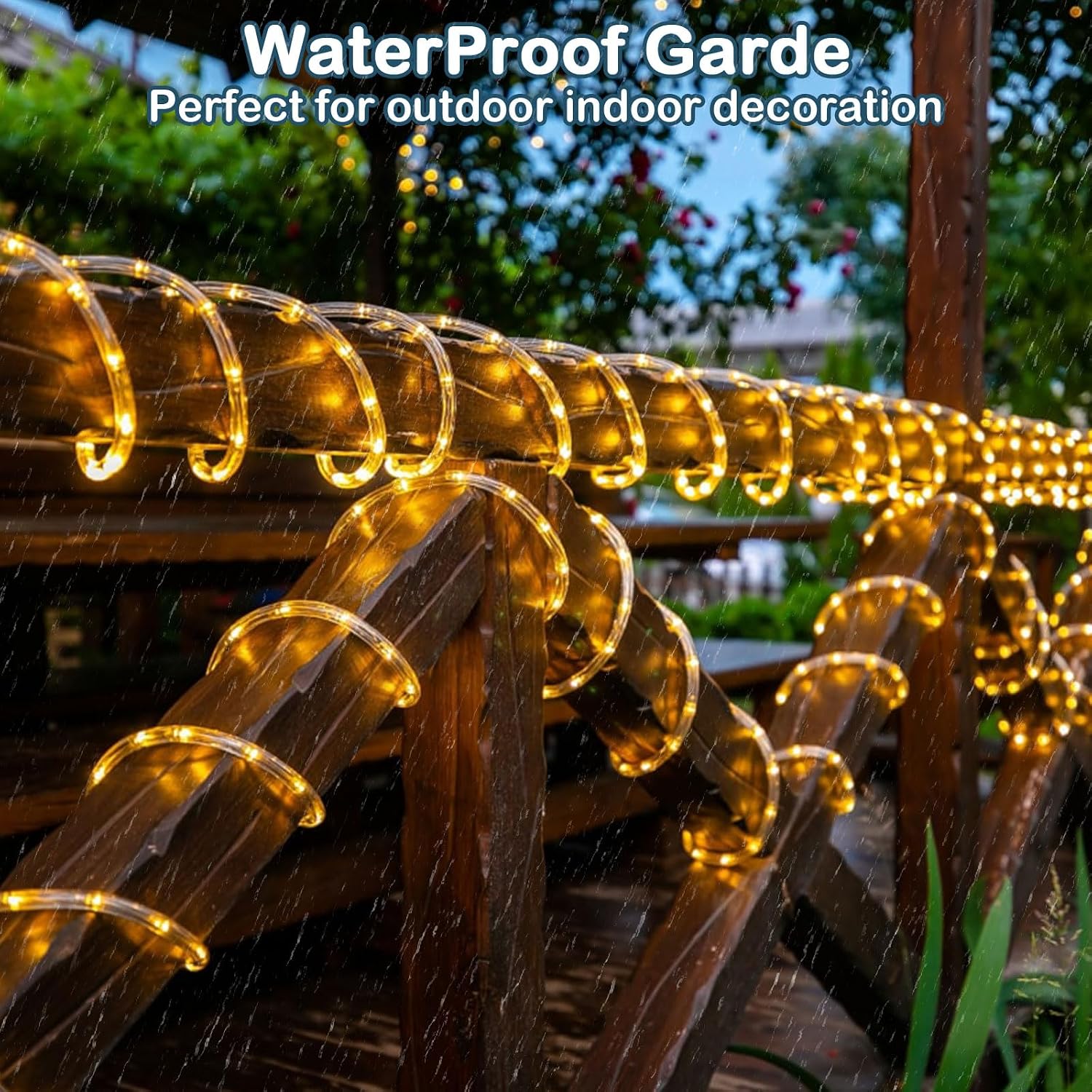 IMAGE 8 Modes Solar Rope Lights Outdoor String Lights 78.7 Feet 20M Waterproof 200LED for Indoor Outdoor Garden Party Patio Lawn Decor Warm White