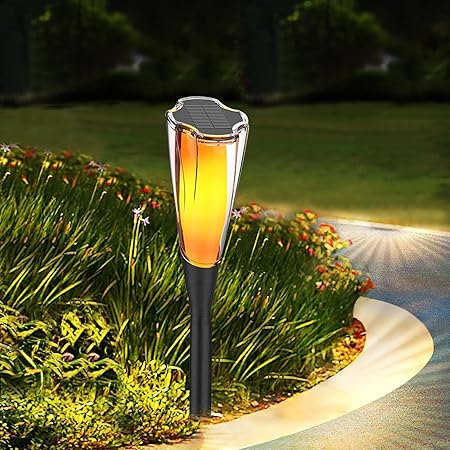 GIGAWATTS GW-238 Solar Torch Light with 2V Panel 800mAh Ni-MH Battery BIS Approved IP65 Waterproof Outdoor Flickering Flame Mashaal Stake Lamp for Garden Patio Pathway Decor (1Pc, Warm Yellow)