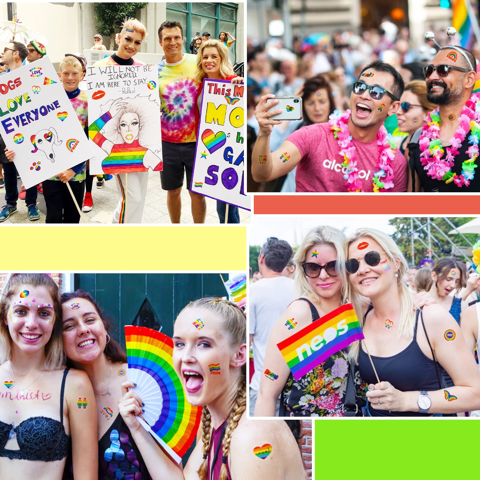 PHOGARY LGBT tatuaże tymczasowe (10 arkuszy, 112 sztuk) tęczowe naklejki Pride na uroczystości, imprezy gejowskie, festiwale i parady