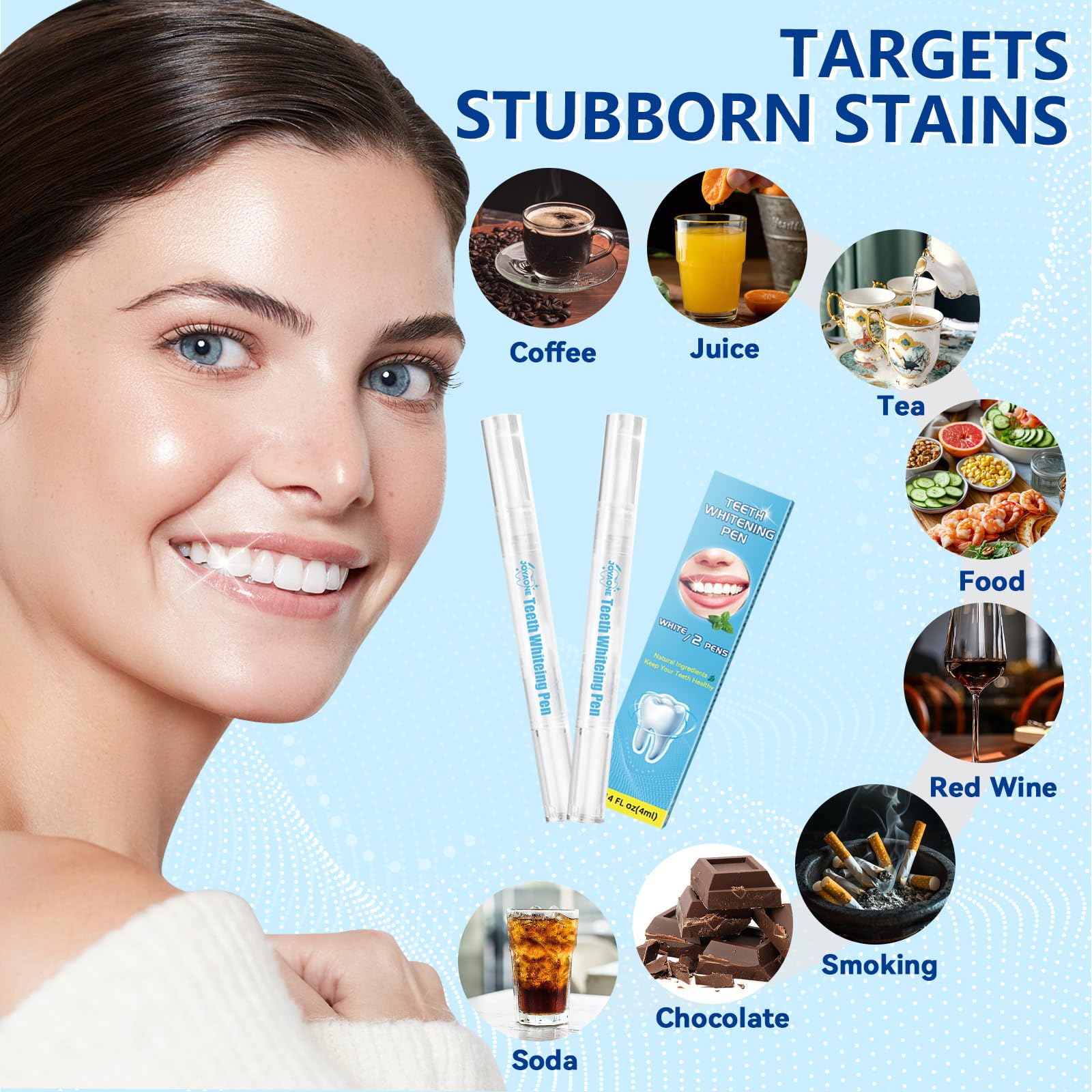 Lápiz blanqueador dental, 2 unidades, blanqueador dental para eliminar manchas, blanqueamiento profesional de sonrisa en casa y fuera de casa (2 bolígrafos blanqueadores de dientes)