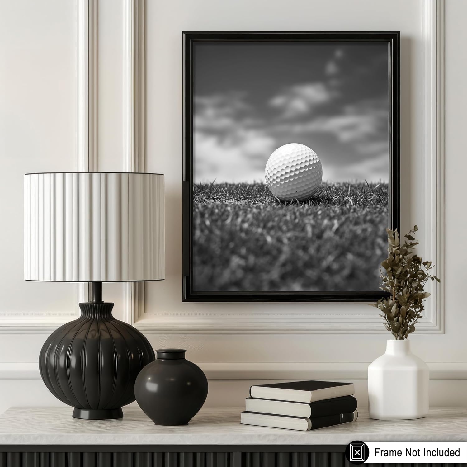 Poster Master Golf Print - Sports Poster - Athlete Art - Black and White Photography Wall Design - Golf Ball & Grassy Field Art - Minimal Gym or Office Decor - 8x10 UNFRAMED Wall Art