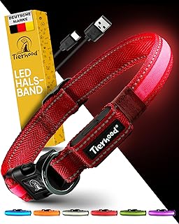 Tierhood Leuchthalsband Hund - Leuchthalsband für kleine und große Hunde - LED Hundehalsband Aufladbar - Langlebig, Wetterfest & Komfortabel - Ideal für Nachtspaziergänge - Rot, Größe S product image