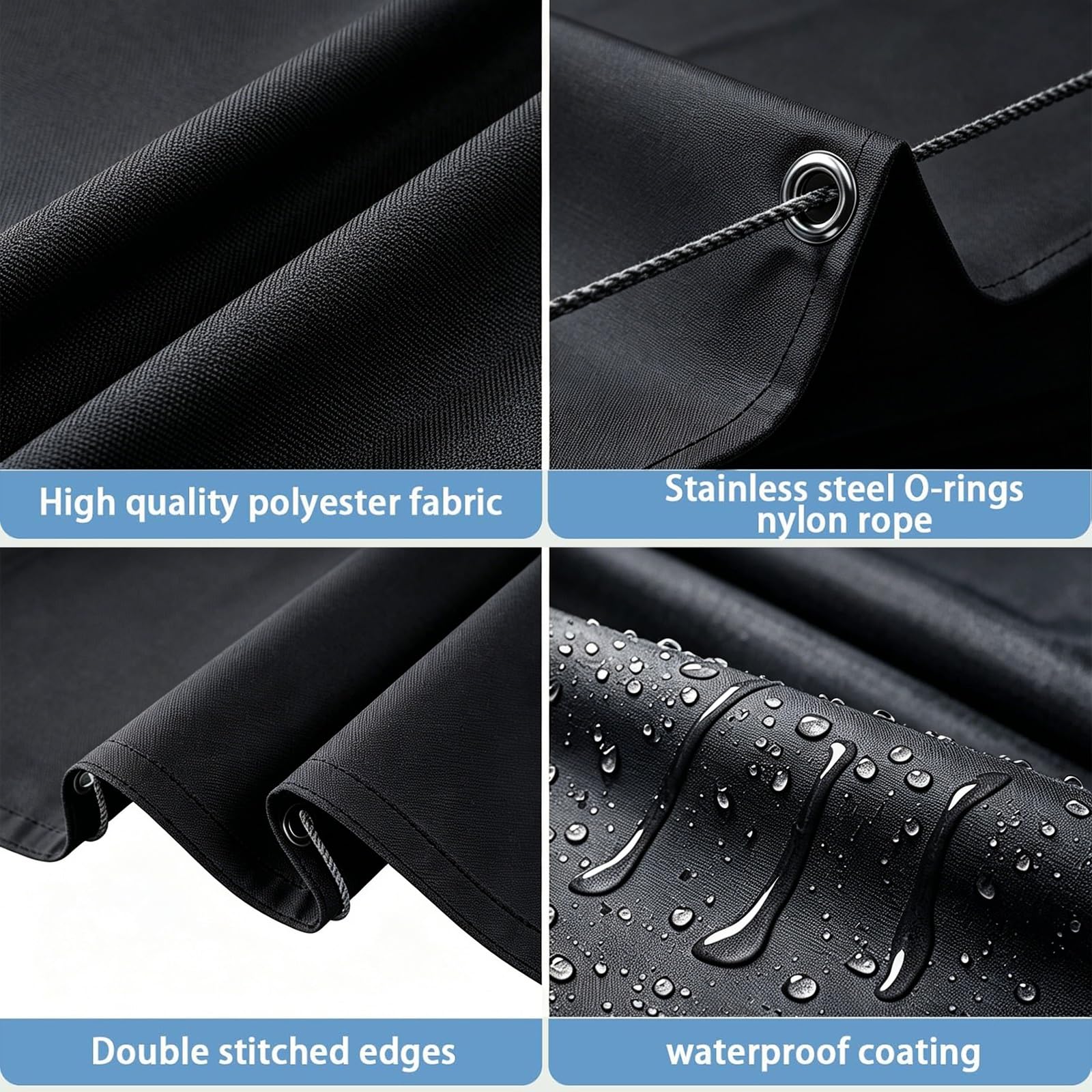 Toldo Retráctil de Onda 100 x 650 cm Impermeable Ondulada Toldos Exterior Protección Rayos UV Resistente Al Desgarro con Ojales y Cuerdas para Jardín Porche Patio Barbacoa, Negro