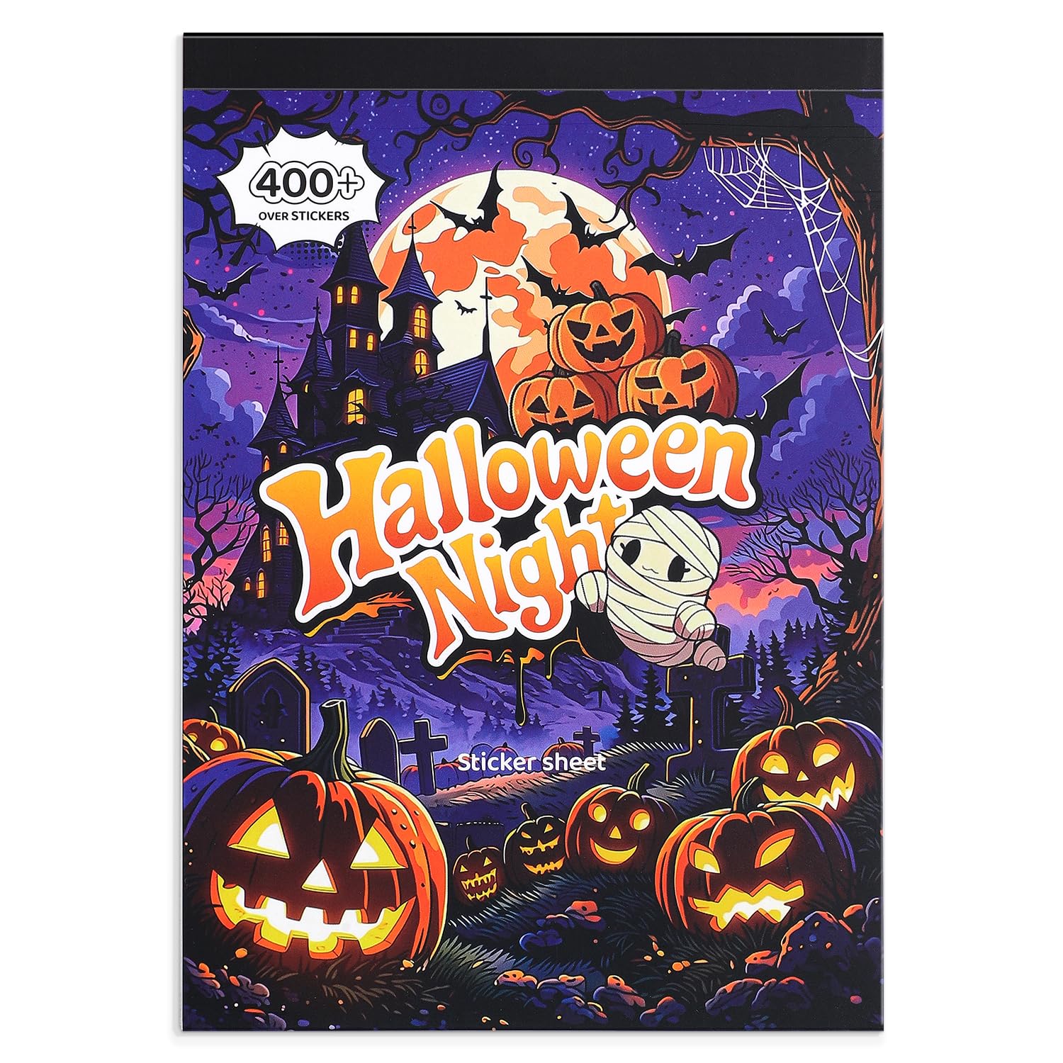 400+ Halloween Sticker Book for Girls, 400+ Cute Retro Pumpkin Halloween Comics Stickers, Reusable Vinyl Spooky Stickers for Scrapbooking Journaling Planner DIY Crafts, Trick or Treat Gift