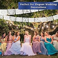 Vista 4 de White Papel Picado Banner (5 Pack - 10 Tissue Paper Flag Designs per Banner/Not Plastic) - White Mexican Banners for Parties and Weddings - Mexican