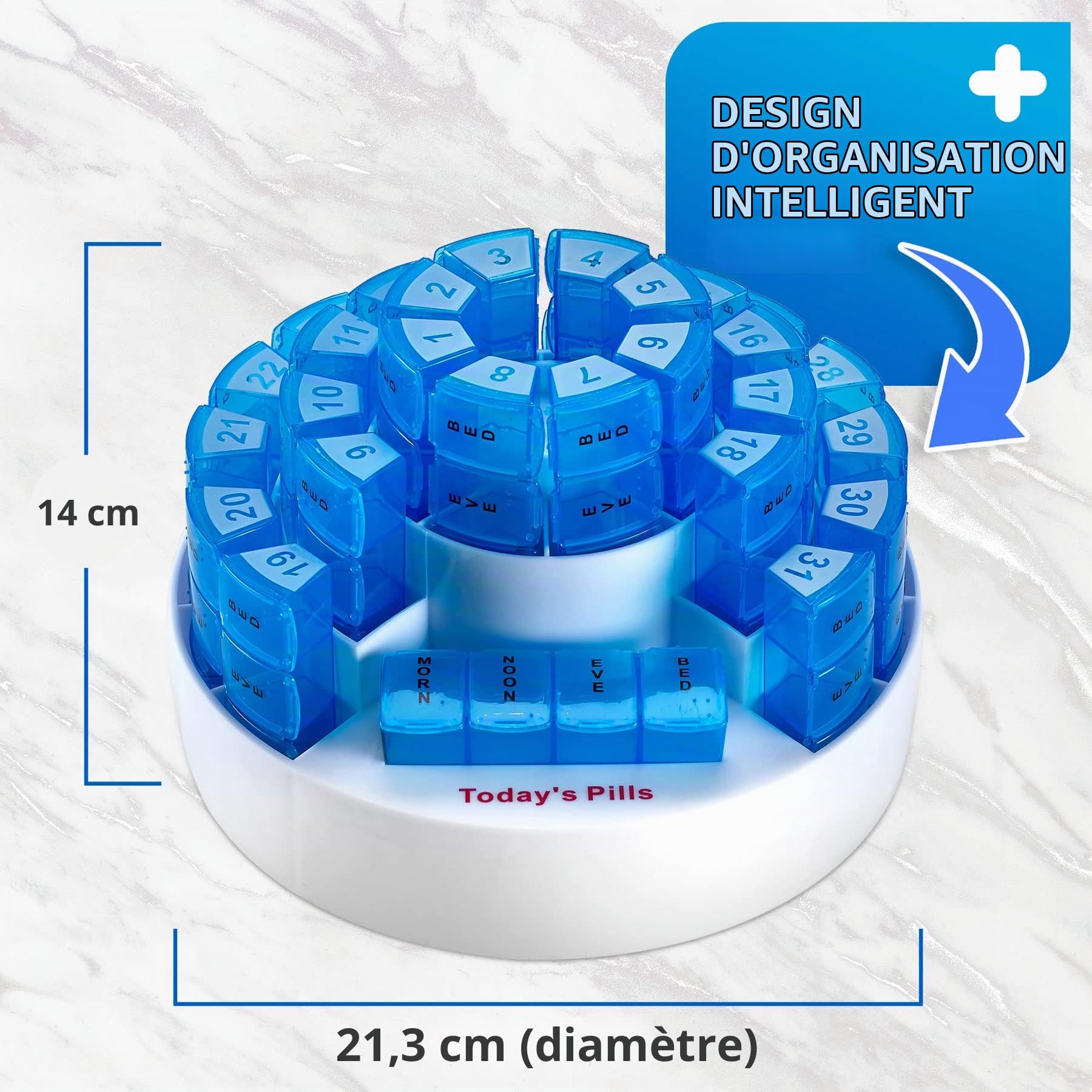 Boîte Mensuelle de Pilules par MEDCA - Organisation Intelligente de Prescription avec la Section Quotidienne de Doses Multiples, Compartiments Amovibles Parfaits pour Voyager