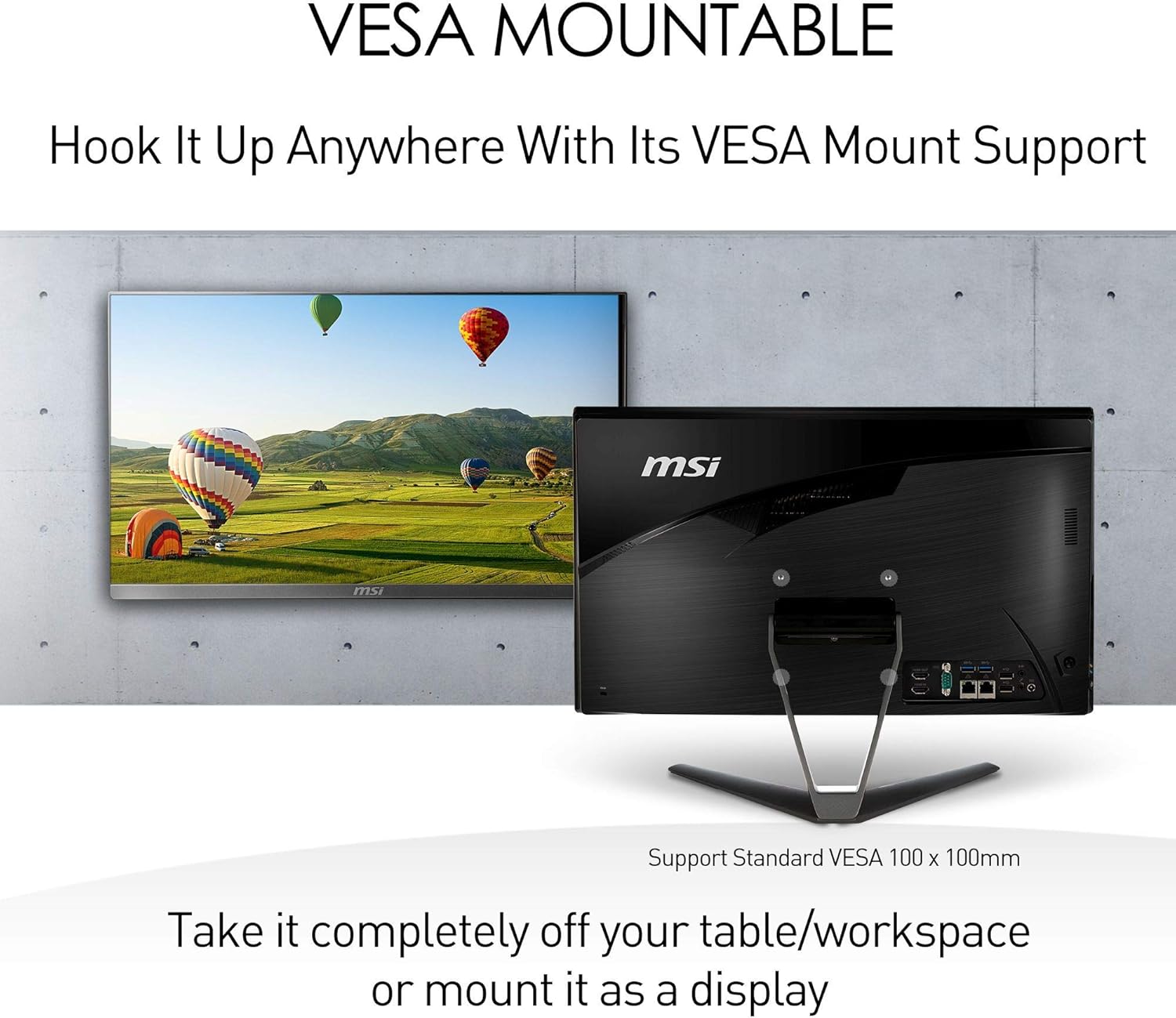 MSI PRO 22XT AIO Desktop, 21.5" FHD IPS-Grade LED Touchscreen w/HDMI-in, Intel Core i3-10100, 4GB Memory, 1TB HDD, WiFi 5, BT 4.2, USB Type-C, Windows 10 Home (10M-015US)