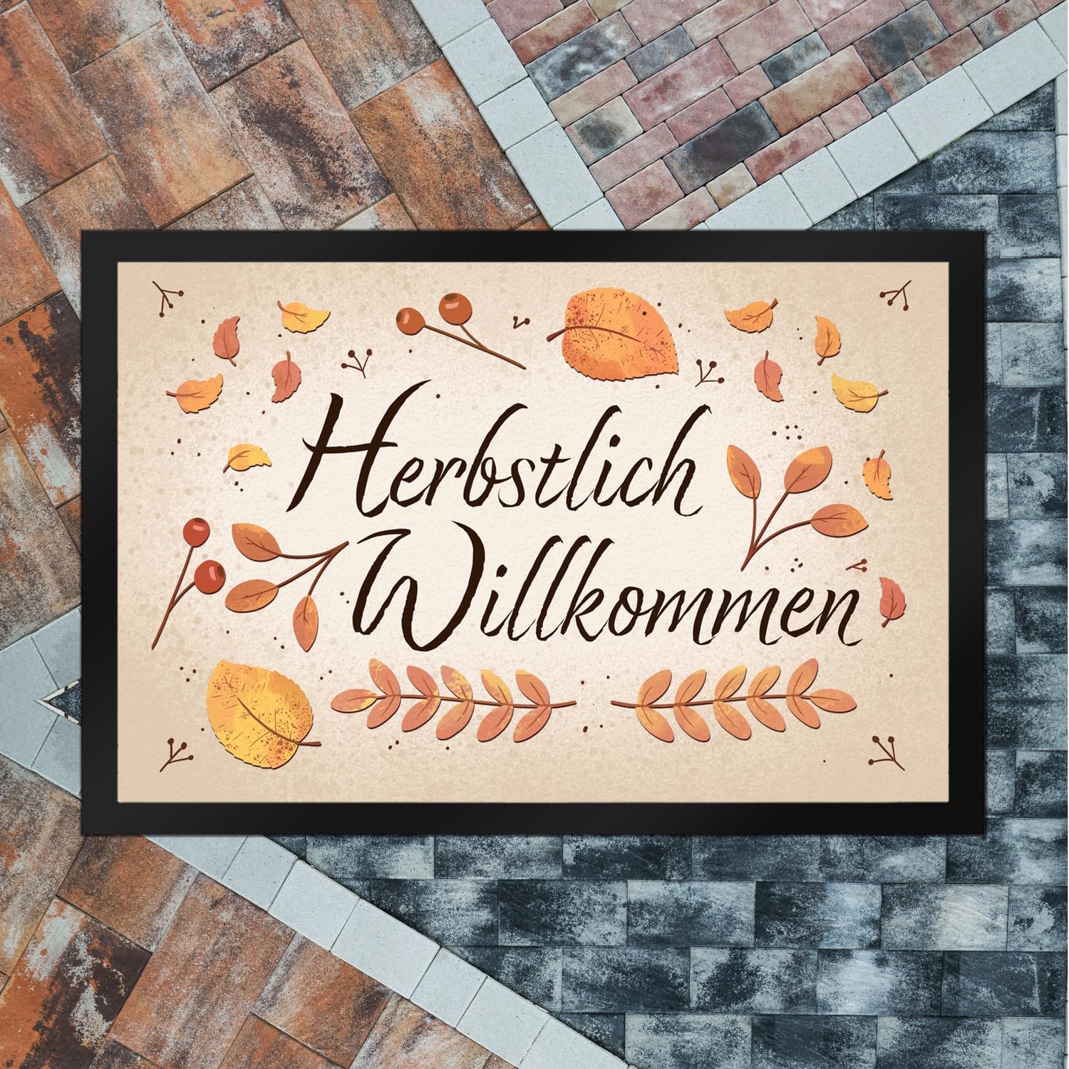 speecheese Herbstlich Willkommen Fußmatte XXL in 50x75 cm mit bunten Blättern schöner Fußabstreifer für den Herbst mit Laub und Beeren verziert um Freunde im Herbst willkommen zu heißen