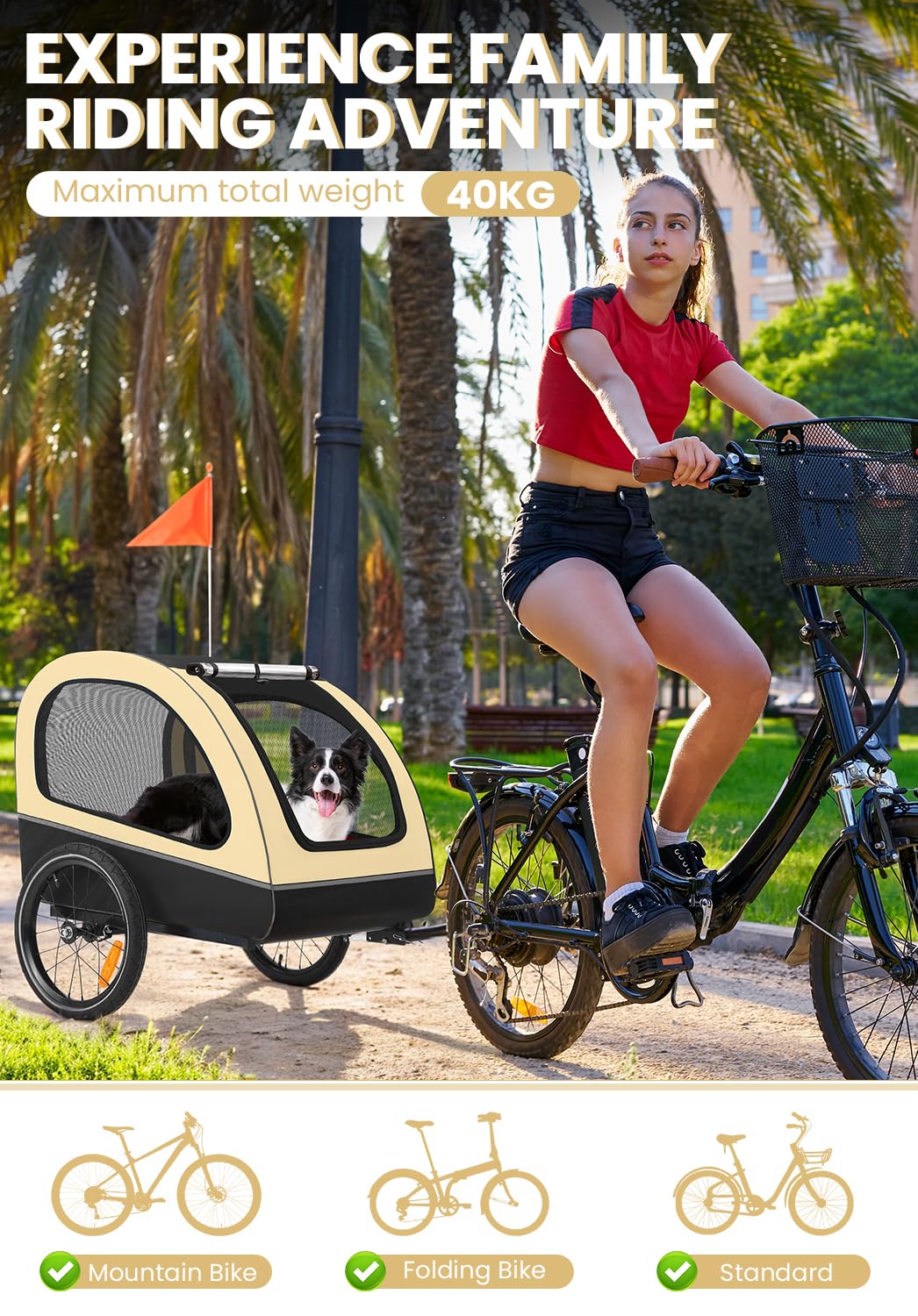 Remorque Velo Chien, Remorque Transport Chien, Remorque vélo pour Petits et Moyens Chiens de Moins de 40 kg