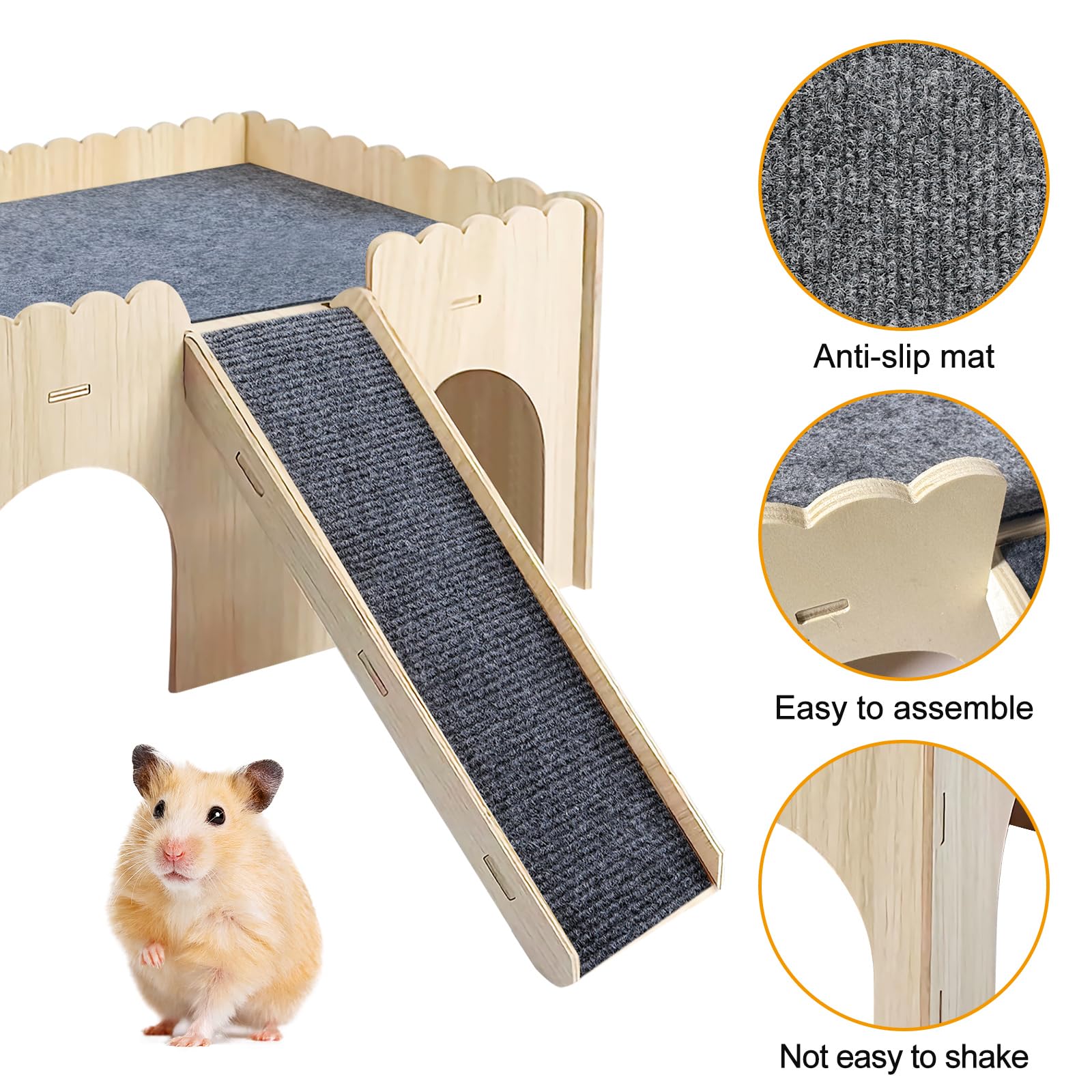 Multipiano cavia nascondiglio, casa di criceto con scale e stuoie, 38*25*18.5cm casa di cavia, castello di porcellini d'India in legno gabbia per criceto cincillà coniglio